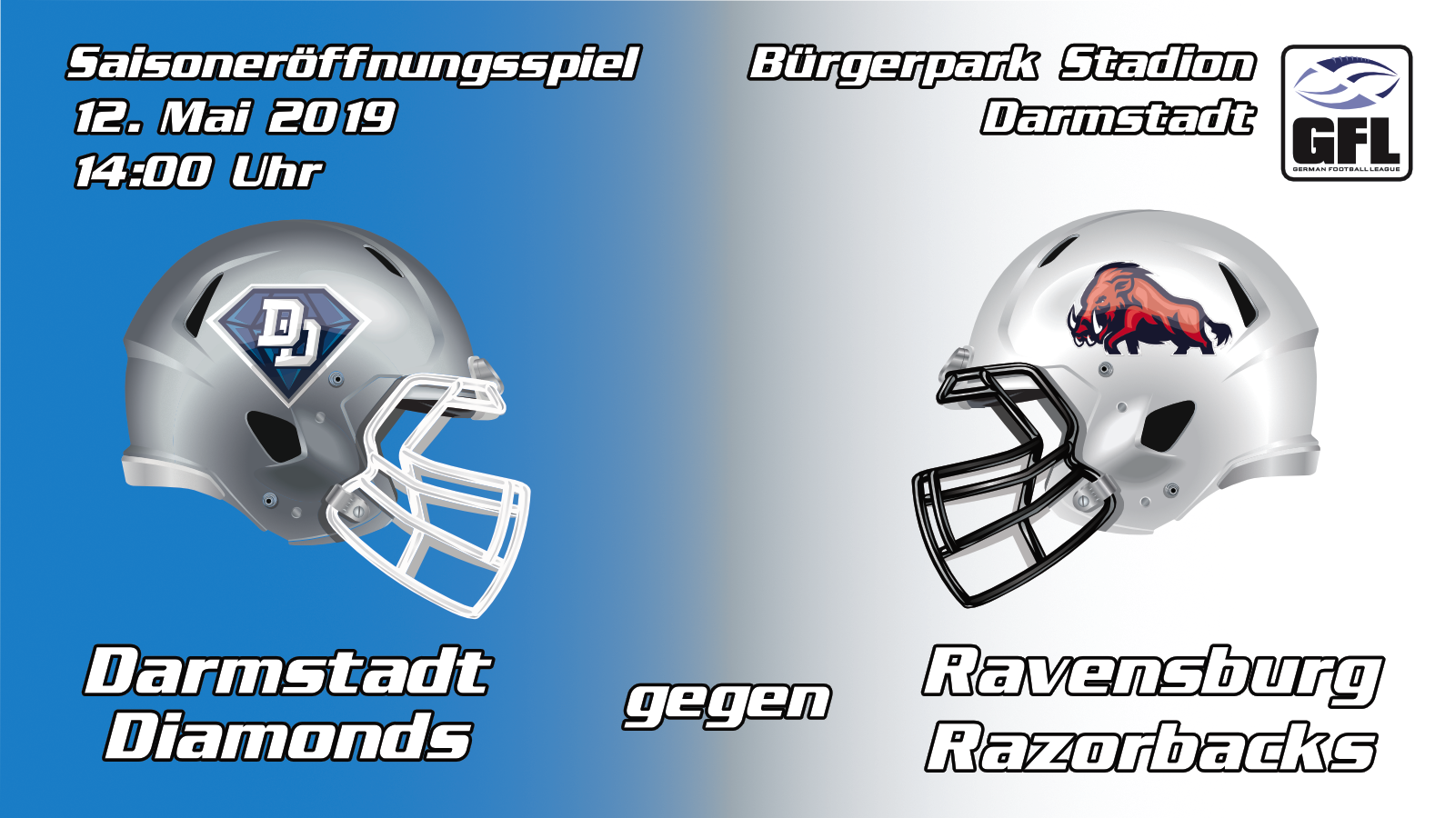 Banner Darmstadt Diamonds gegen Ravensburg Razorbacks GFL2